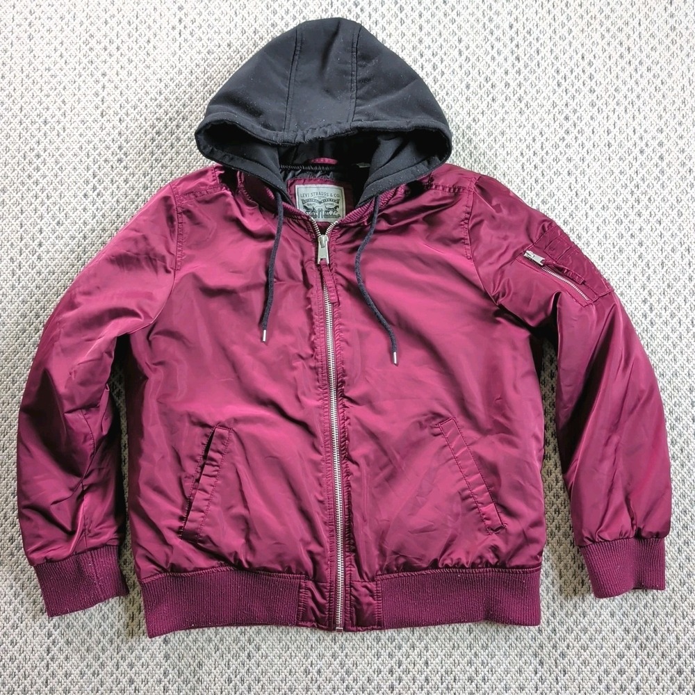 Levi Strauss Satin Bomber Flight Jacket with Jersey‎ Hood Women's Size XL 268056